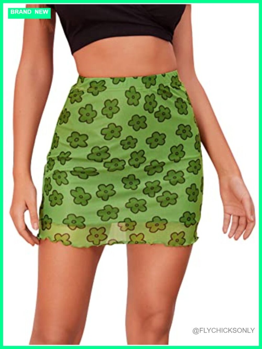 Women's Floral Mesh Overlay High Waist Bodycon Mini Pencil Skirt